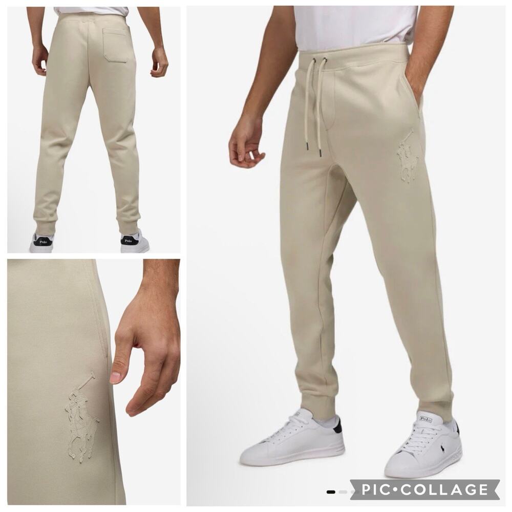 Polo Ralph Lauren Leather Pony Double Knit Jogger Pants 1XB Classic Stone Beige
